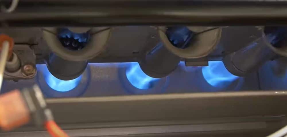 Furnace Gas Flame Emitting From Gas Furnace Burners