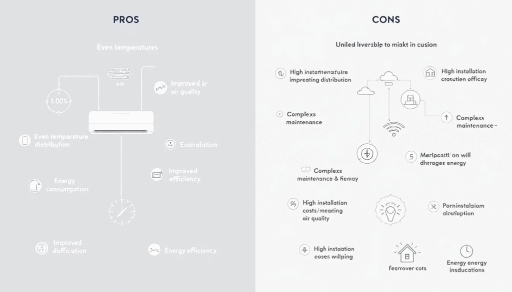 A visual representation of the pros and cons of central air systems, highlighting key points.