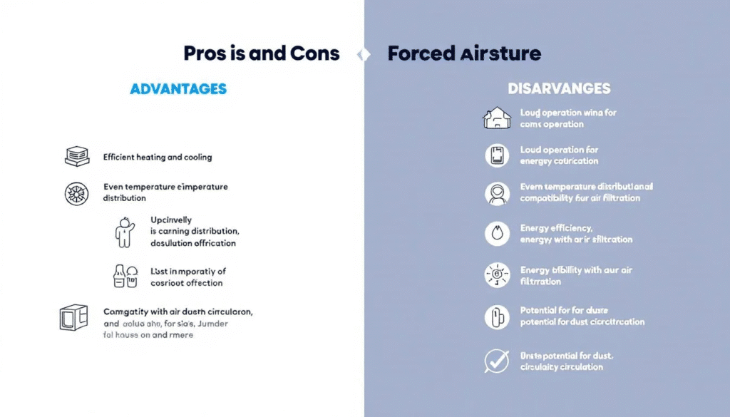 An infographic presenting the pros and cons of forced air systems.
