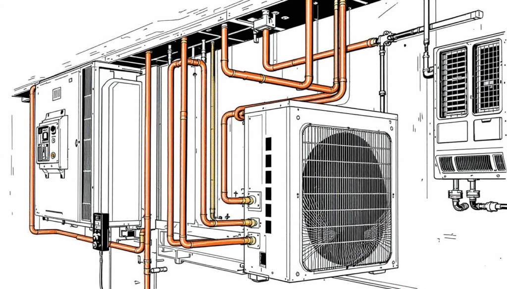 Setting up an indoor evaporator coil as part of the air conditioning installation process.